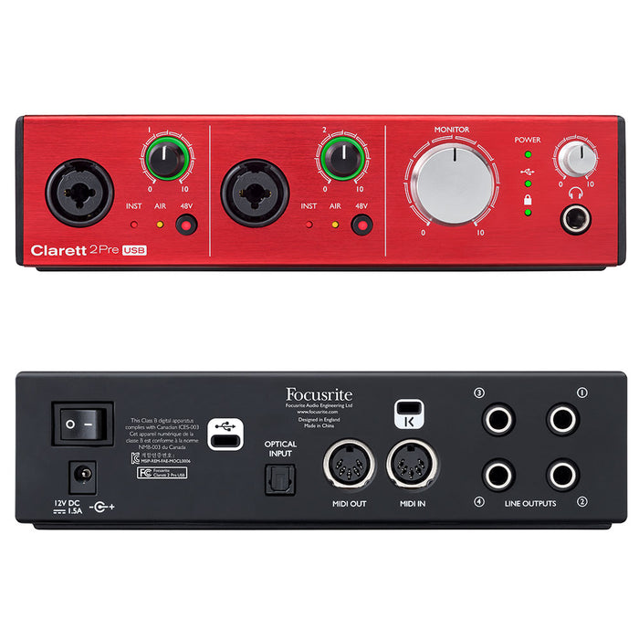 Focusrite Clarett 2Pre USB 10-in 4-out Professional Audio Interface