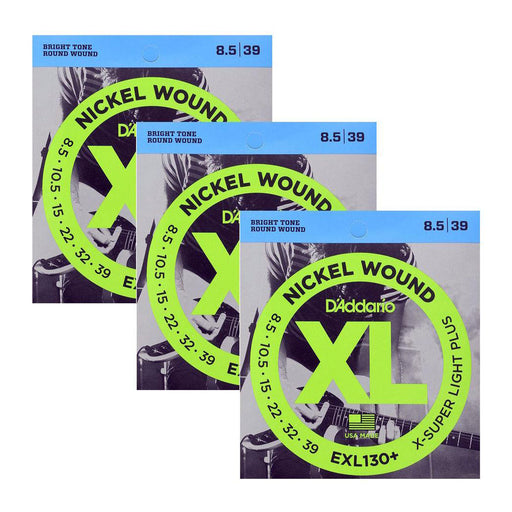 3 Sets! D'addario EXL130+ Nickel Wound Extra-Super Light Plus 8.5-39