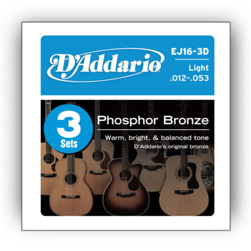 (3 Sets) D'Addario EJ16-3D Acoustic Guitar Strings Gauge 12-53