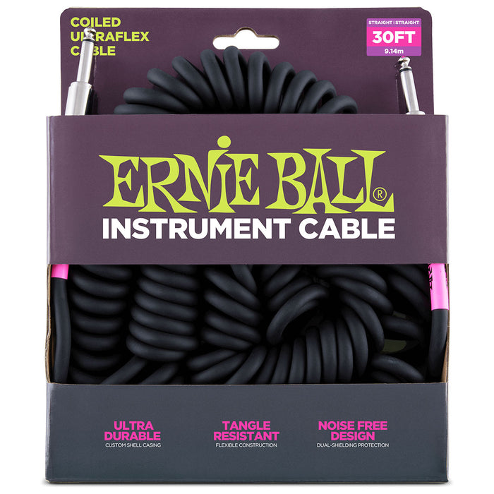 Ernie Ball 6044 30' Coiled Instrument Cable - Black