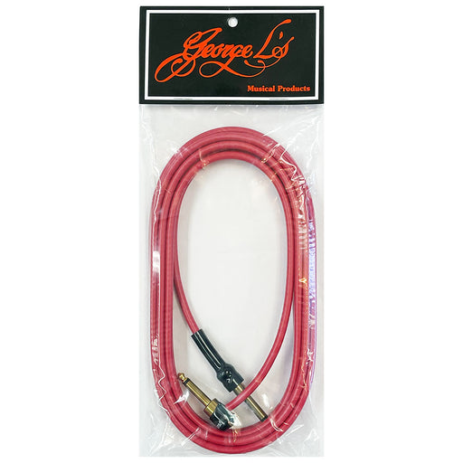 15' George L's Red .225 Guitar Bass Cable Unplated Right Angle To Straight Plugs