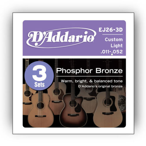 D'Addario Acoustic Guitar Strings Gauge 11-52 (3 Full Sets) EJ26-3D