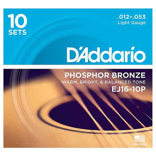 D'Addario Acoustic Guitar Strings Gauge 12-53 (10 Full Sets) EJ16-10P