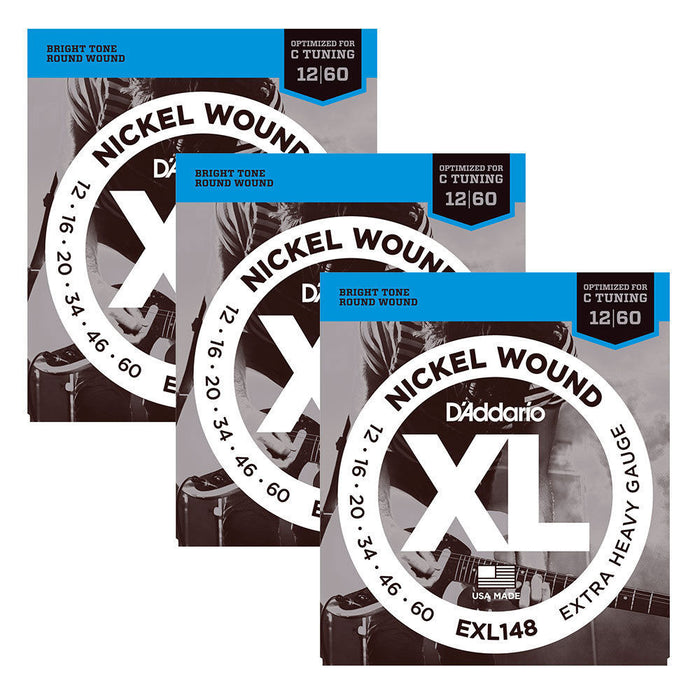 3 Sets! D'Addario EXL148 Nickel Wound, Extra-Heavy, 12-60