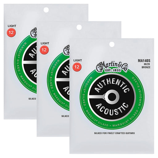 3-Pack! Martin Acoustic Marquis Silked Guitar Strings 80/20 Bronze 12-54 Light MA140S