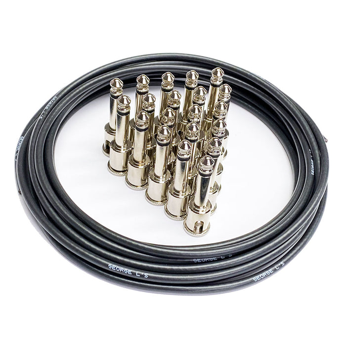 George L's Black Mega-Pack Pedalboard Effects Cable Kit 15' 20 Plated Plugs