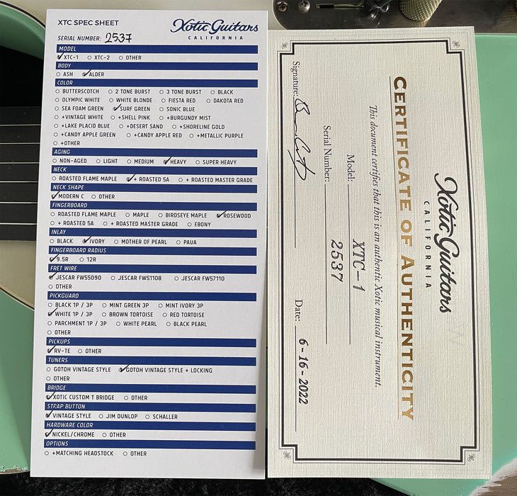 Xotic California Classic XTC-1 Electric Guitar Surf Green 2537