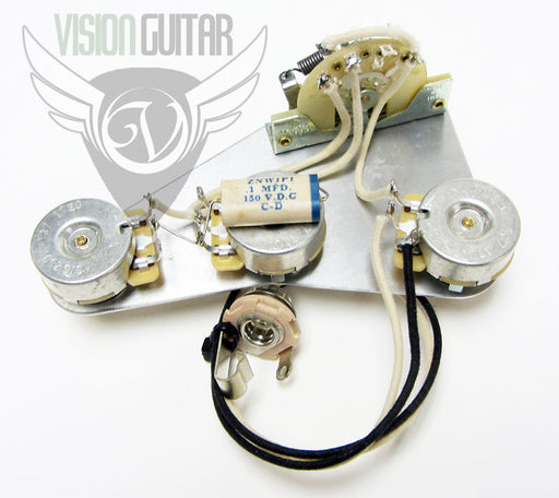Late 50's PRE-WIRED Strat Upgrade Wiring Kit - Matched CTS Pots Paper In Oil Cap