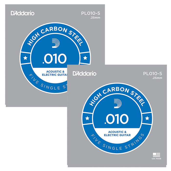 D'Addario Plain Steel Singles 10-Pack of .010 Gauge Single Strings