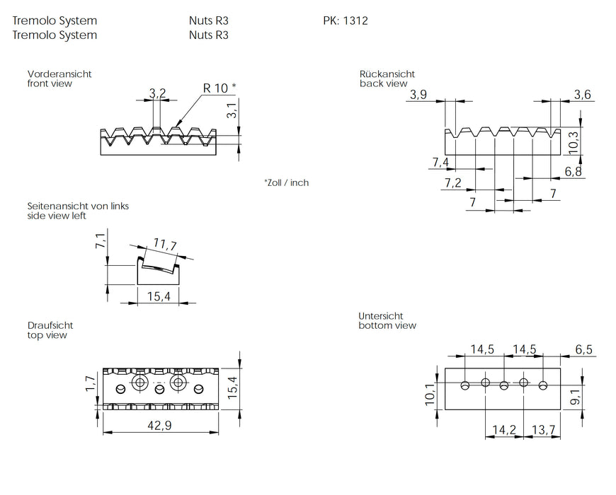 Schaller Tremolo Locking Nut Right R3 Gold 20040503