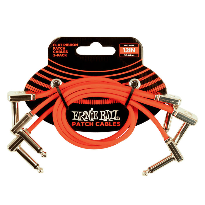Ernie Ball 12" Flat Ribbon Patch Cable 3-Pack Red P06403