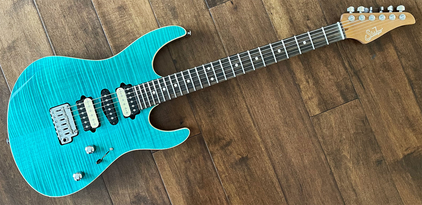 Suhr Custom Modern Plus Trans Teal Flame Roasted Maple Ziricote Neck 67151