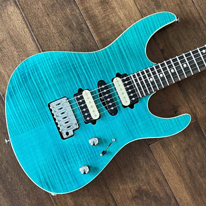 Suhr Custom Modern Plus Trans Teal Flame Roasted Maple Ziricote Neck 67151