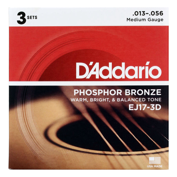 D'Addario EJ17-3D Acoustic Guitar Strings 13-56 (3 Sets)