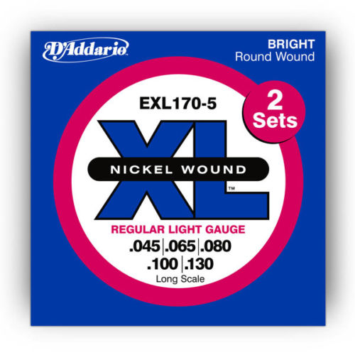 2 Sets! D'Addario Bass Strings EXL170-5TP Long Scale Gauge 45-130