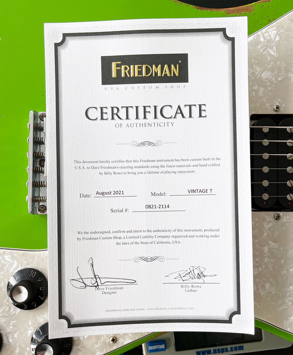 Friedman Vintage T Electric Guitar Heavy Aged Lochness Green 0821-2114