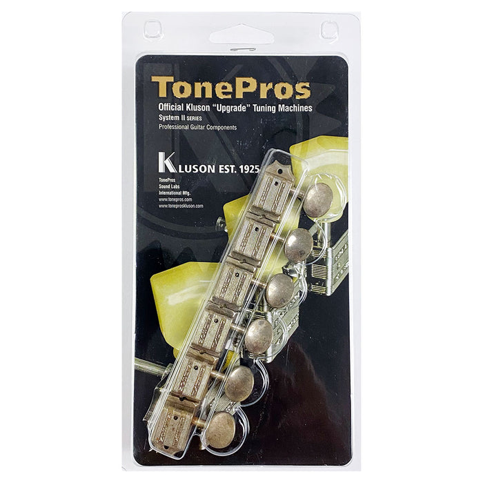 TonePros Kluson TPKF6-AN AGED Nickel 6-In-Line Tuners -Vintage Press-In Bushings