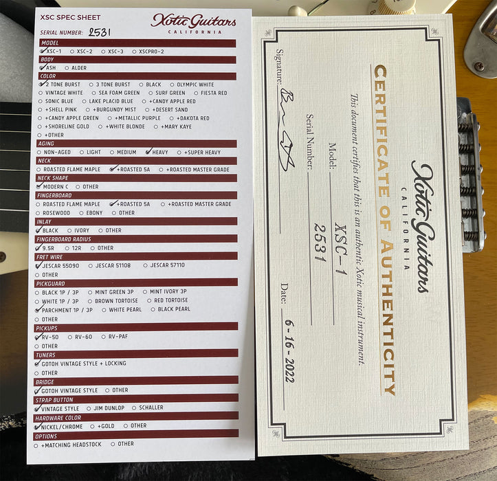 Xotic California Classic XSC-1 Electric Guitar 2-Tone Sunburst 2531